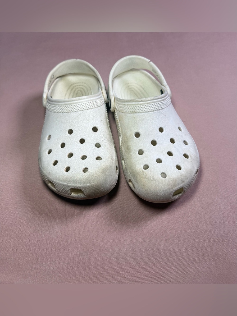 Crocs Kids Youth Unisex Juniors Size 2 White Slides Slip On Shoes Strap Comfy